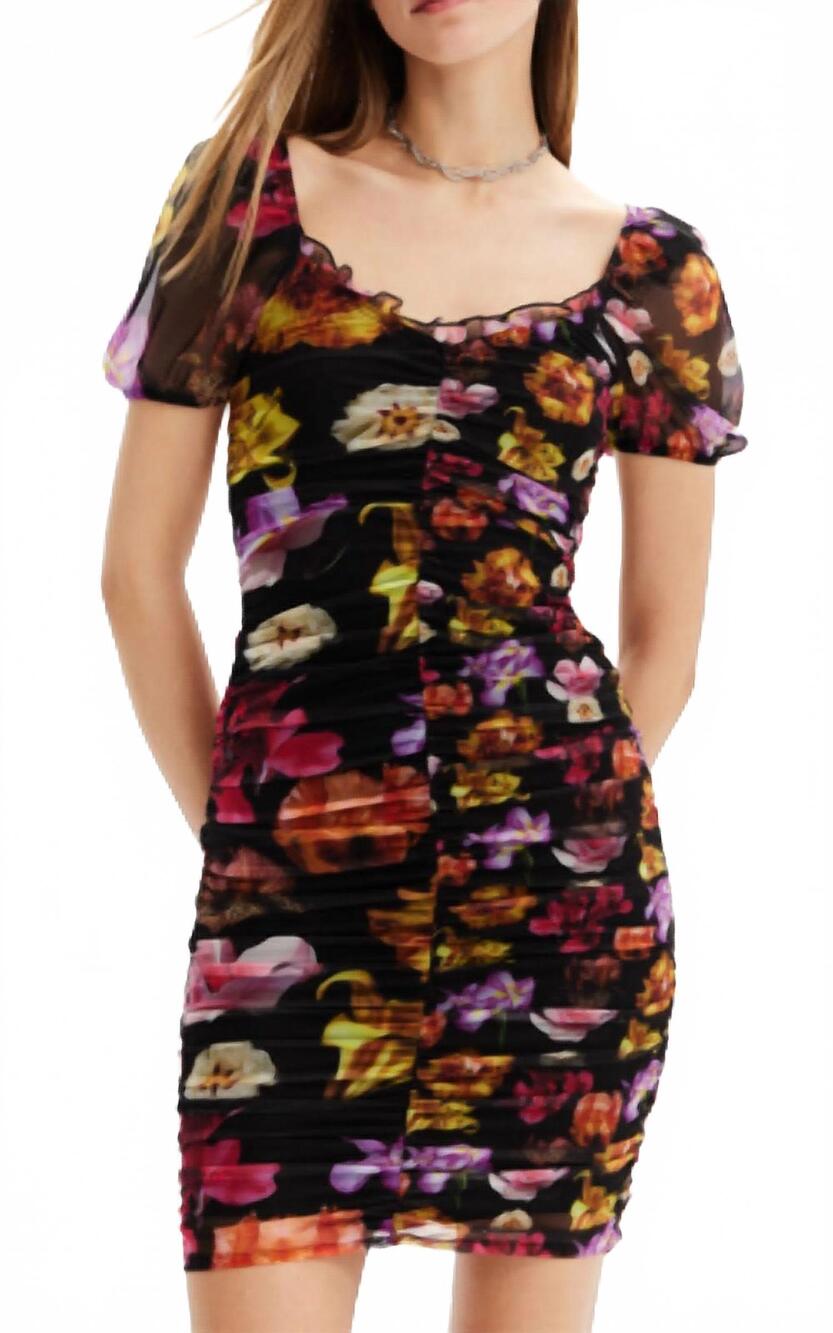 NEW DESIGUAL short ruched dress in black